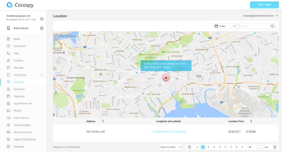 track location with Cocospy