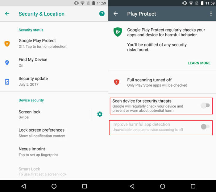 google play protect enable