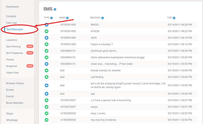 mSpy-sms-log